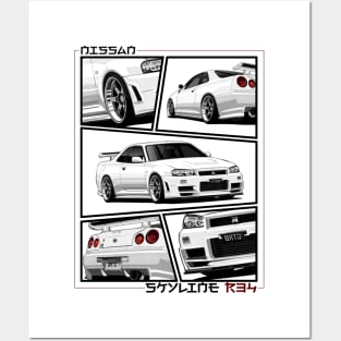 Nissan Skyline r34 GTR White, JDM Car Posters and Art